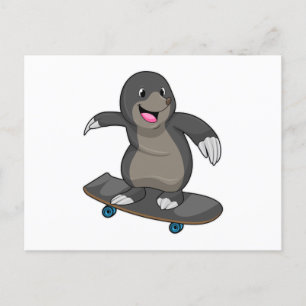 Carte Postale Taupe en patineur avec planche à roulettes