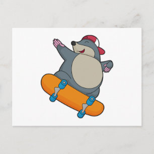 Carte Postale Taupe en patineur avec planche à roulettes