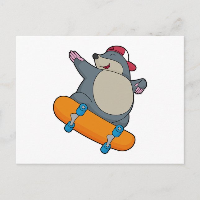 Carte Postale Taupe en patineuse avec planche à roulettes (Devant)