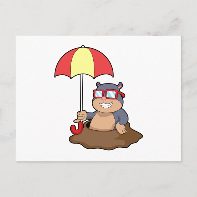 Carte Postale Taupe sous la pluie avec parapluie (Devant)
