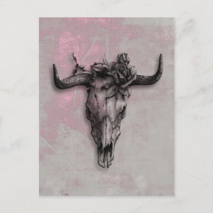 Carte Postale Taureau et Rose et rose gris Art Abstrait