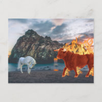 Taureau Unicorne et Red Flaming sur la plage