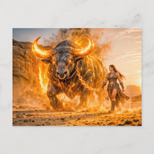 Carte Postale Taureau Zodiaque avec Guerrière menant un Céleste