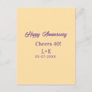 Carte Postale Tchin 40 joyeux anniversaire violet orange pastel 