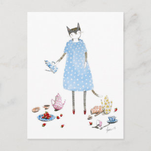 Carte Postale Tea Party Chat dans une robe Karen Walker