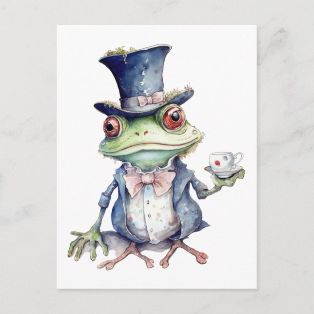 Carte Postale Tea Party crapaud en haut du chapeau (Devant)