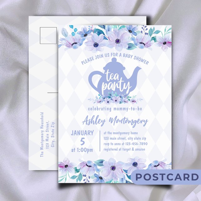 Carte Postale Tea Party Purple Aquarelle Baby shower (Créateur téléchargé)