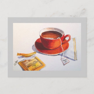 Carte Postale Teacup rouge avec Teabag