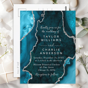 Carte Postale Teal Blue et Agate Marble Save The Date