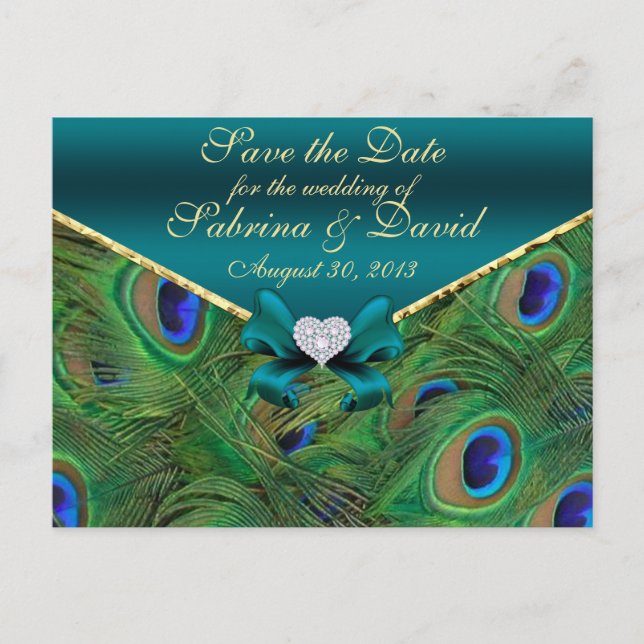 Carte postale Teal Peacock Save the Date (Devant)