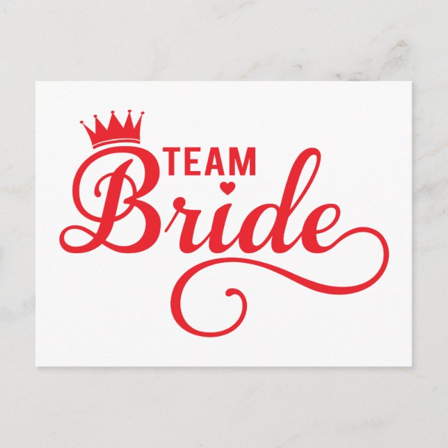 Carte Postale Team Bride, design de texte d'art en rouge pour t- (Devant)