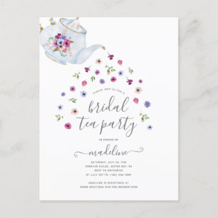 Carte Postale Teapot Floral Fête des mariées Tea Party Invitatio