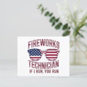 Carte Postale Technicien en Firework 4 juillet Drôle Usa