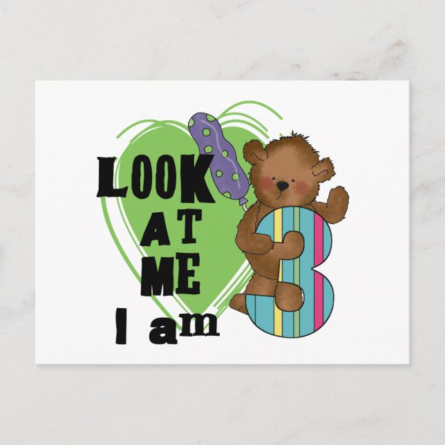 Carte Postale Teddy Bear Je suis 3 Tshirts et cadeaux d'annivers (Devant)