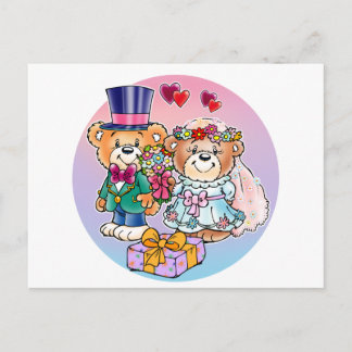 Carte Postale Teddy Bear Mariage Couple