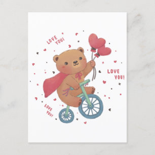 Carte Postale Teddy Bear on Bike : Love You!
