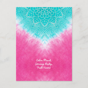 Carte Postale Teinture à carreaux rose et bleu avec Mandala Sway