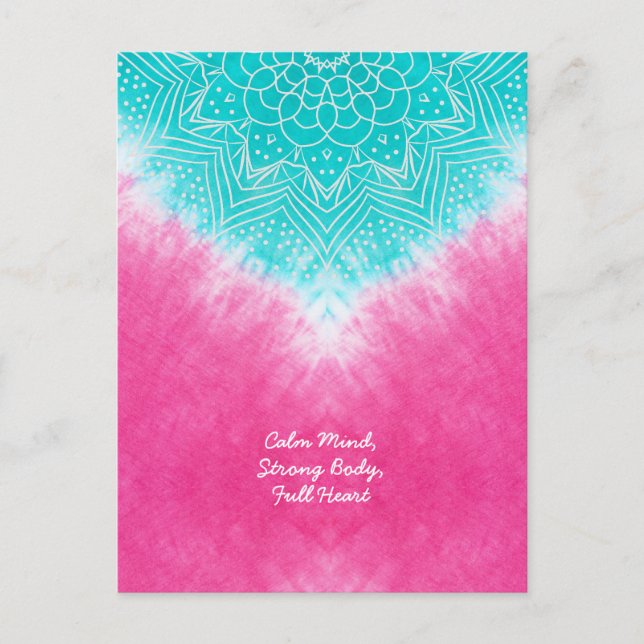 Carte Postale Teinture à carreaux rose et bleu avec Mandala Sway (Devant)