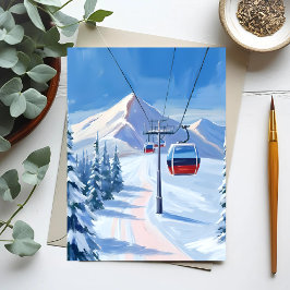 Carte Postale Téléphérique | Gondole de montagne enneigée Aquare