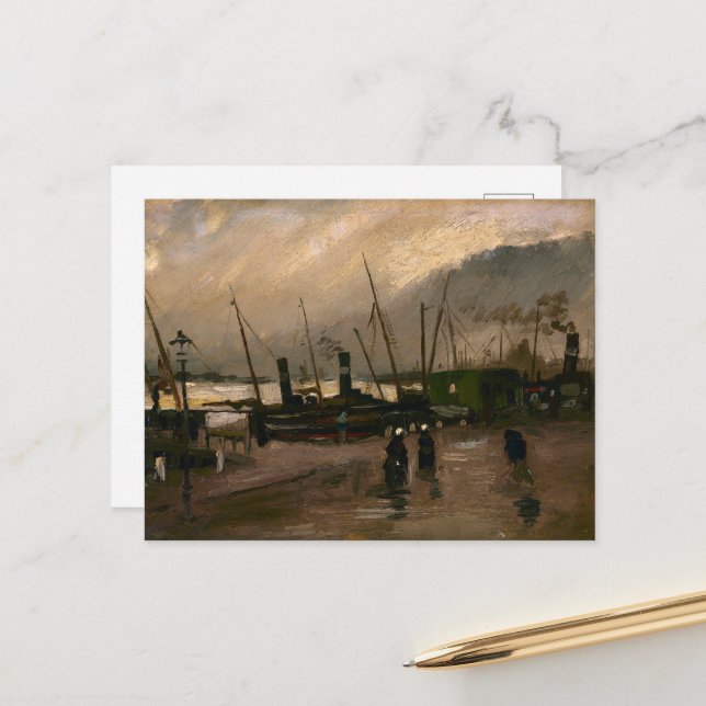 Carte Postale Tempête au port des pêcheurs d'Amsterdam par Vince (Devant/Arrière en situation)