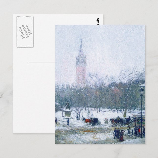 Carte Postale Tempête de neige, Carré Madison. Noël des beaux-ar (Devant / Derrière)