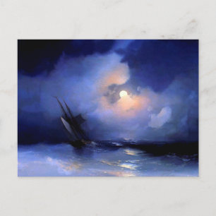 Carte Postale Tempête en mer sur une nuit illuminée par la lune 