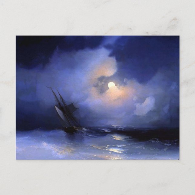 Carte Postale Tempête en mer sur une nuit illuminée par la lune  (Devant)