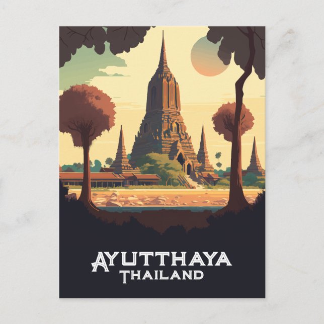 Carte Postale Temple Ayutthaya Thaïlande coucher de soleil (Devant)