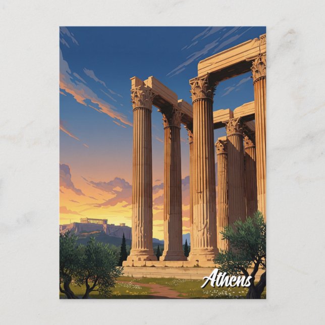 Carte Postale Temple d'Athènes Zeus Olympien Grèce Voyage (Devant)
