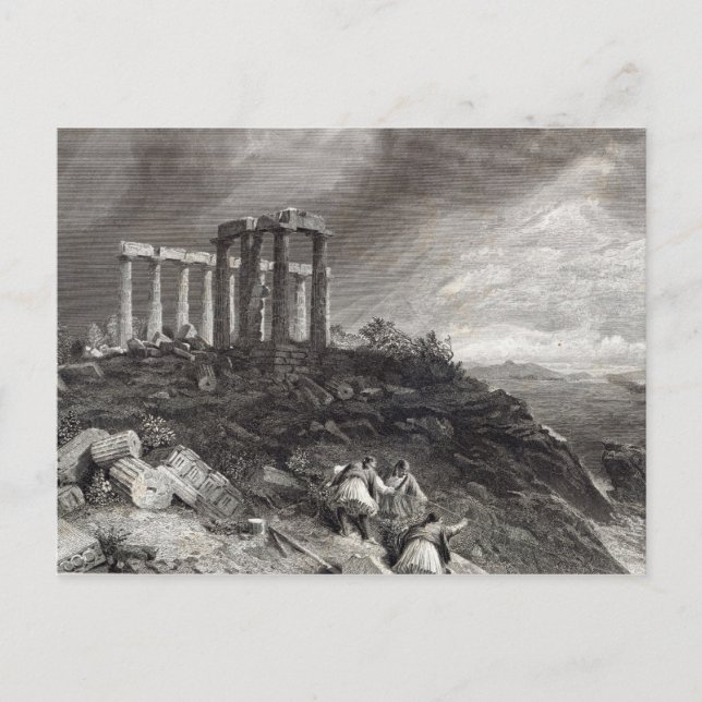 Carte Postale Temple de Minerva Sunium, gravé par J. Saddler (Devant)