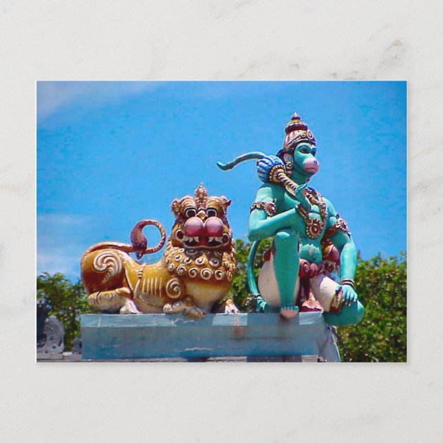 Carte Postale temple hindou, singe et lion (Devant)