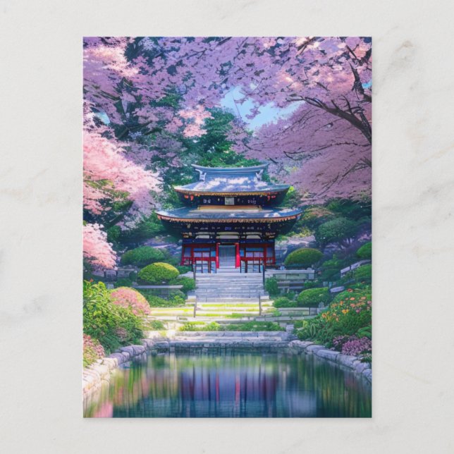 Carte Postale Temple japonais dans un magnifique jardin (Devant)