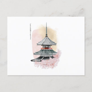 Carte Postale temple japonais et cerise. tranquillité