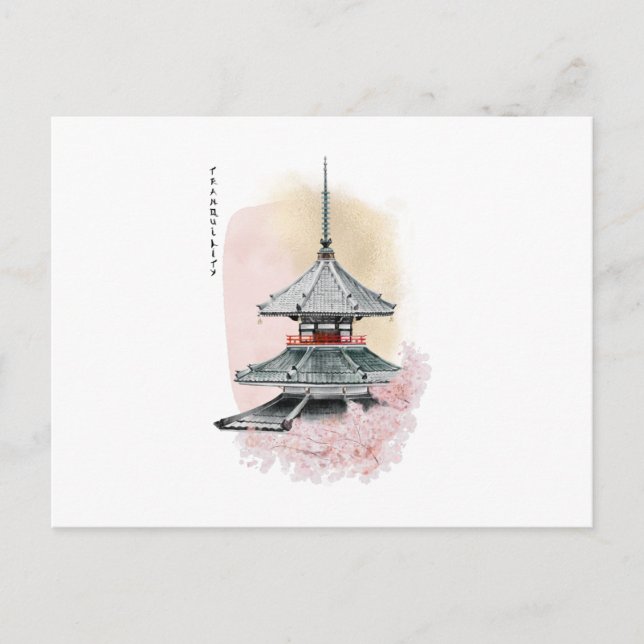 Carte Postale temple japonais et cerise. tranquillité (Devant)