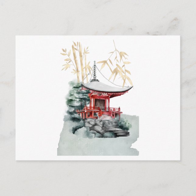 Carte Postale Temple japonais et or bambou (Devant)