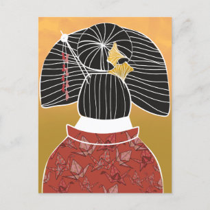 Carte Postale Temple japonais Kimono Yukata Illustré