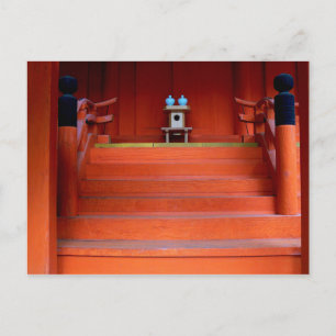 Carte Postale Temple Japonais Rouge Avec Deux Vases Turquoise Mi