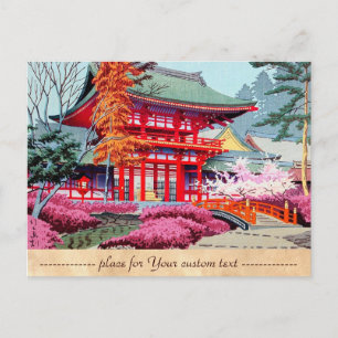 Carte Postale Temple rouge japonais cool Printemps Asano Takeji