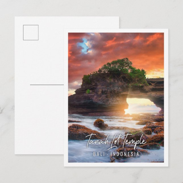 Carte Postale Temple Tanah Lot au coucher du soleil à Bali Indon (Devant / Derrière)