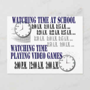 Carte Postale temps de visionnage à l'école joueur de jeux vidéo