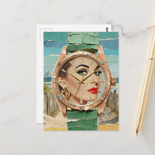 Carte Postale Temps pour la mode Dadaïste Collage Dame