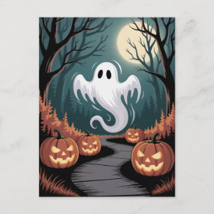 Carte Postale Tendance citrouille fantôme lune forêt Halloween e