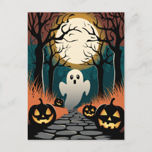 Carte Postale Tendance citrouille fantôme lune forêt Halloween e
