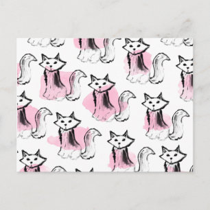 Carte Postale Tendance de chats à coups de pinceau noirs aquarel