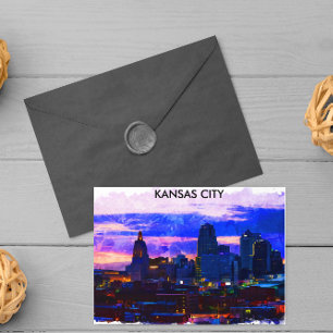 Carte Postale Tendance Kansas City Skyline Travel Aquarelle