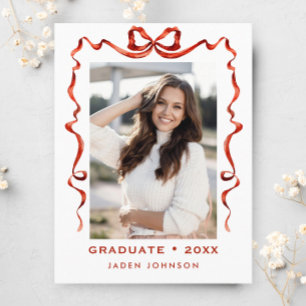 Carte Postale Tendance Red Bow Ribbon Fête de graduation PHOTO