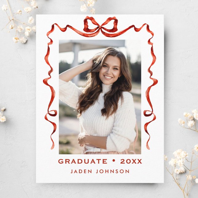 Carte Postale Tendance Red Bow Ribbon Fête de graduation PHOTO (Créateur téléchargé)