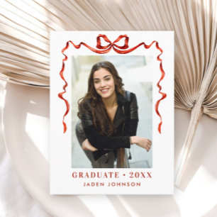 Carte Postale Tendance Red Bow Ribbon Fête de graduation PHOTO