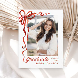 Carte Postale Tendance Red Bow Ribbon Fête de graduation PHOTO
