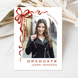 Carte Postale Tendance Red Bow Ribbon Fête de graduation PHOTO